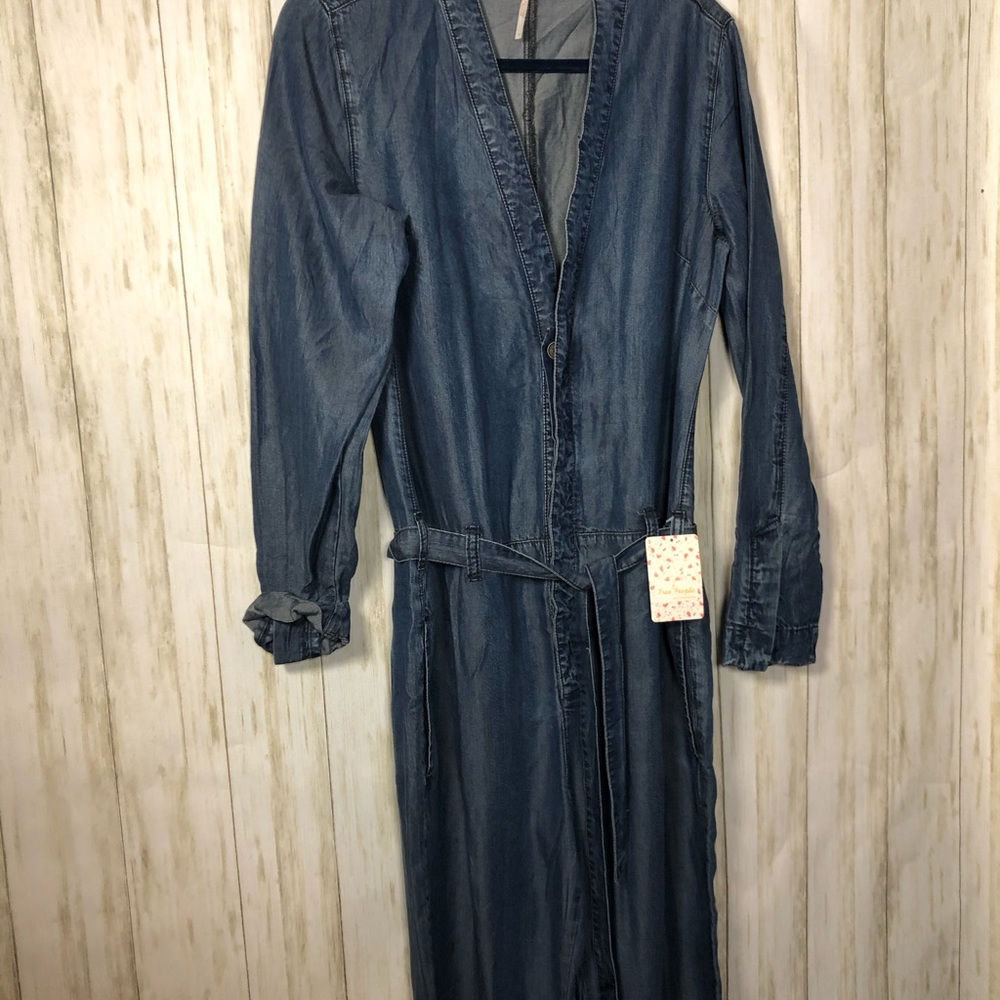 Free People Womens Lou Denim Chambray Jumpsuit